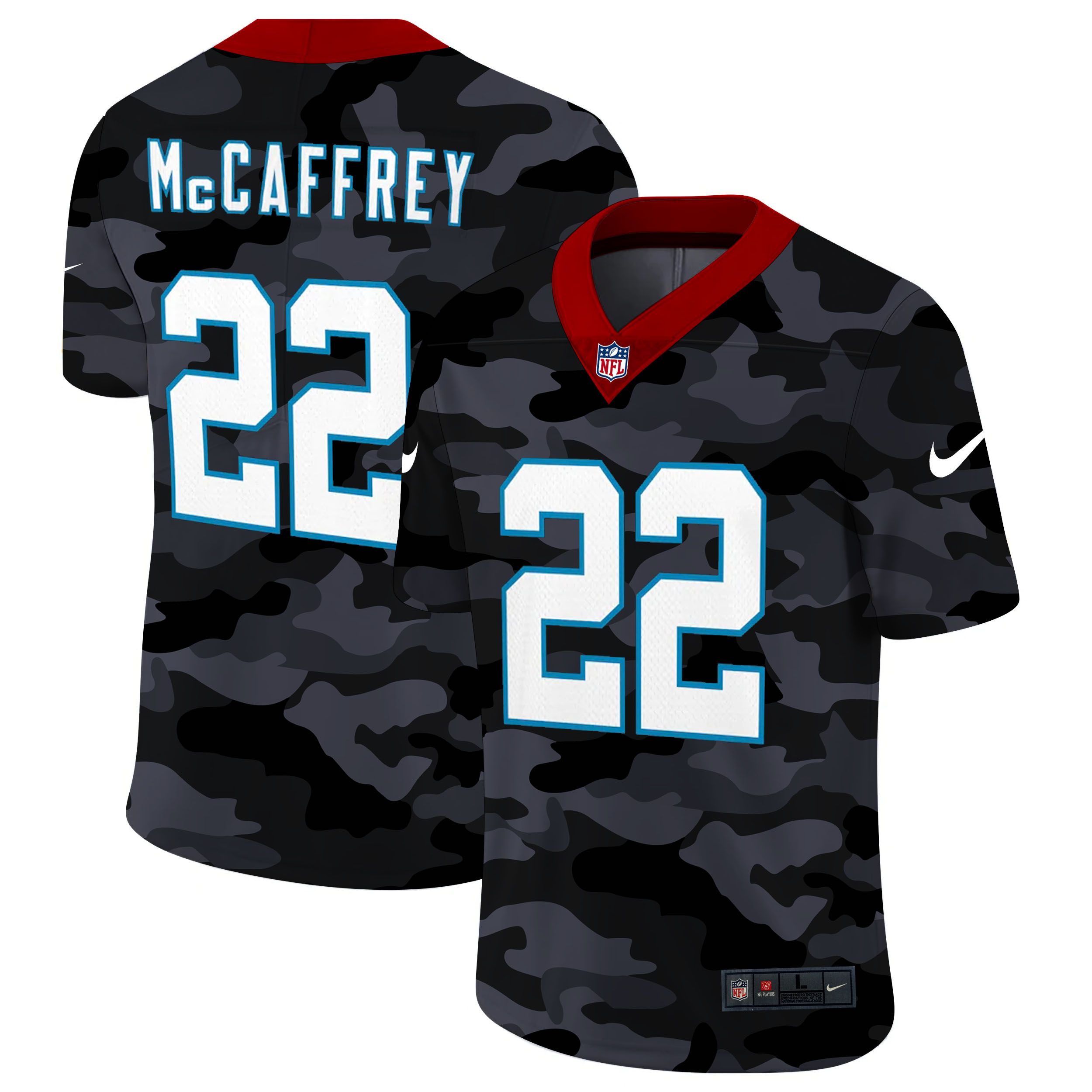 Men Carolina Panthers #22 McCaffrey 2020 Nike Camo Salute to Service Limited NFL Jerseys->oakland raiders->NFL Jersey